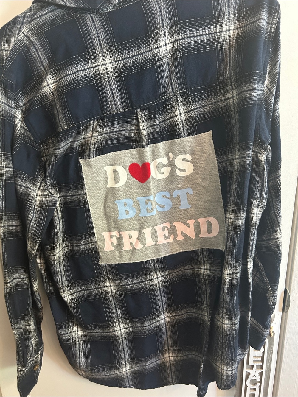 Upcycled Dog's Best Friend Navy Plaid Dog Lover Shirt Jacket Large